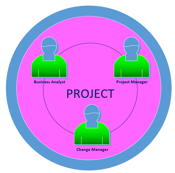 My Picture: the BM/CM/BA triumvirate - triangle of people enveloped in the project circle